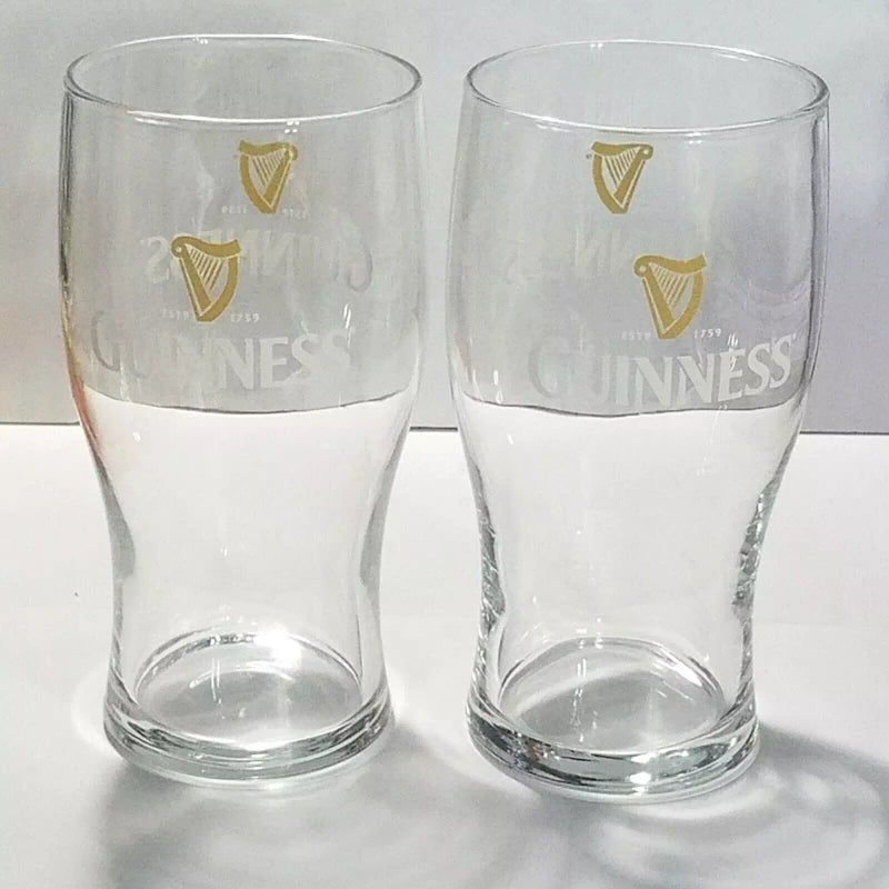 Guiness Lot of 2 Guinness Original Glasses Harp Logo 20oz Imperial Pint Size 6 1/4" Tall
