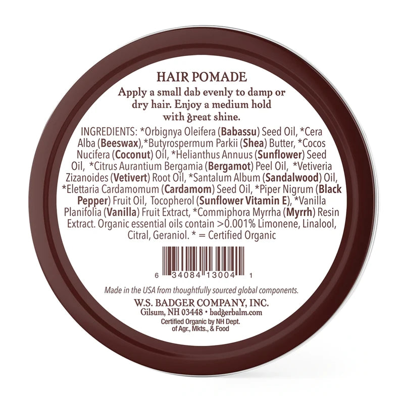 Badger Organic Hair Pomade Bergamot & Vetivert 56g