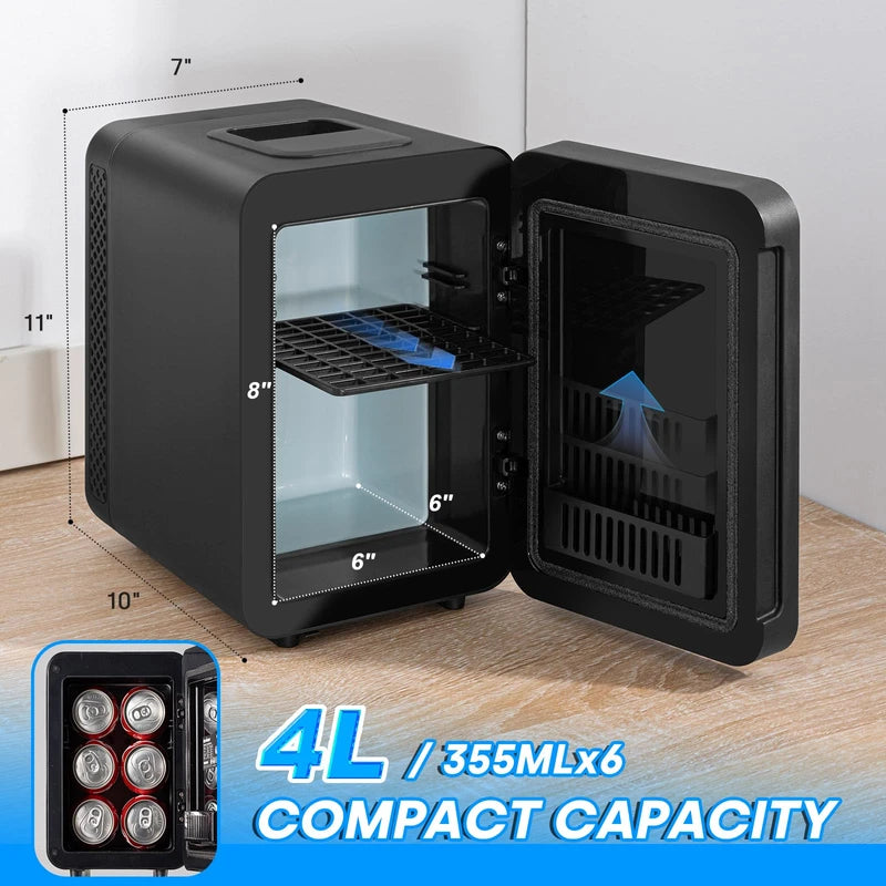 Enventor Mini Refrigerator Skincare Fridge 4L Portable AC+DC Power Cooler & Warmer, for Bedroom, Car, Office, Skincare, Makeup, Cosmetics (Black)