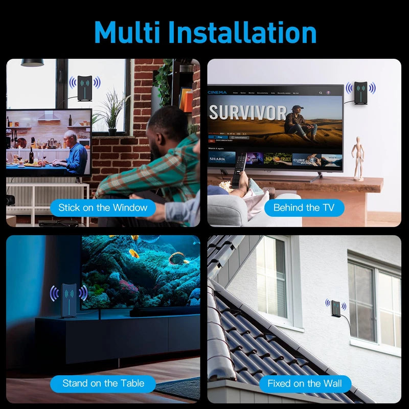 2025 Version Amplified HD Digital 'Matrix' TV Antenna Long 1000+ Miles, Support 4K 1080p Fire tv Stick and All Older TV's Indoor HDTV Local Channels,16.5ft Coaxial Cable