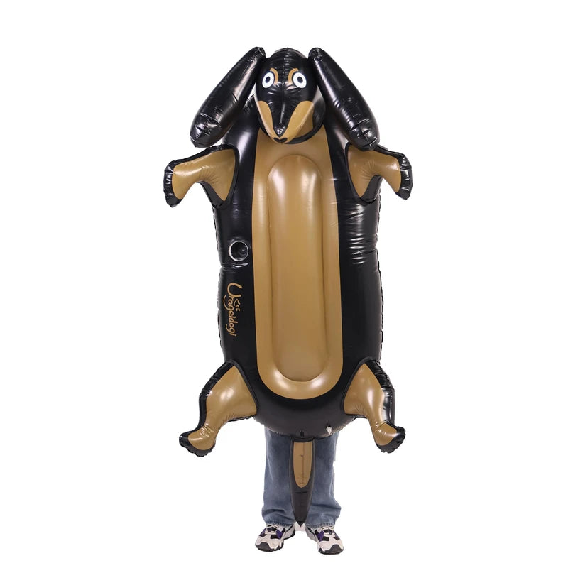Urageidogi Funny Inflatable Black Dog Pool Float with Cup Holder for Adults, Teens, Pets, Dogs, Animal Floats for Pool, Black/brown