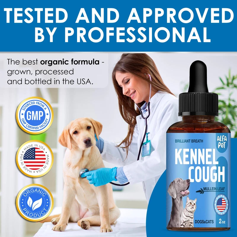 Alfa Pet Dog Cough Treatment Liquid ? Cat and Dog Cough Suppressant ? Natural Supplement for All Breeds ? Care for Breathing During All Life Cycle ? Marshmallow Root + Mullein Leaf in The Composition ? 2 Oz
