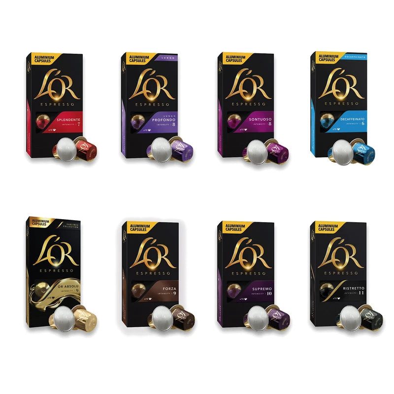 L'OR Favourites Assortment Nespresso Compatible Coffee Pods (Pack of 8, Total 80 Drinks)