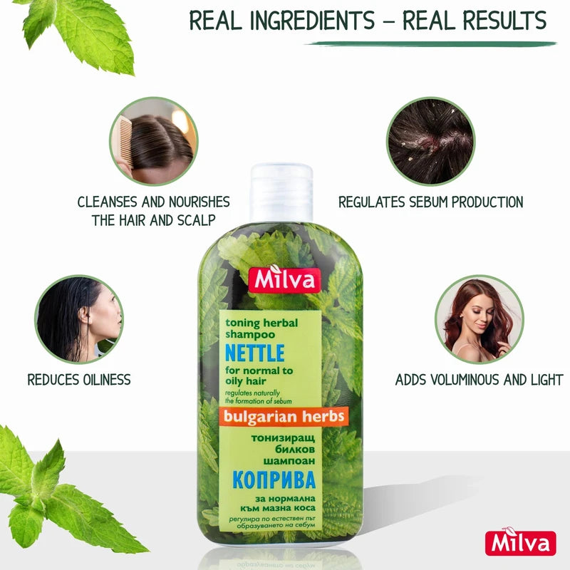 Milva Nettle Shampoo for Oily Hair - 500 ml Natural Hair Cleaning Shampoo - Oil Reducing Shampoo & Dandruff Control Shampoo - Oily Hair Medium - Volume Shampoo