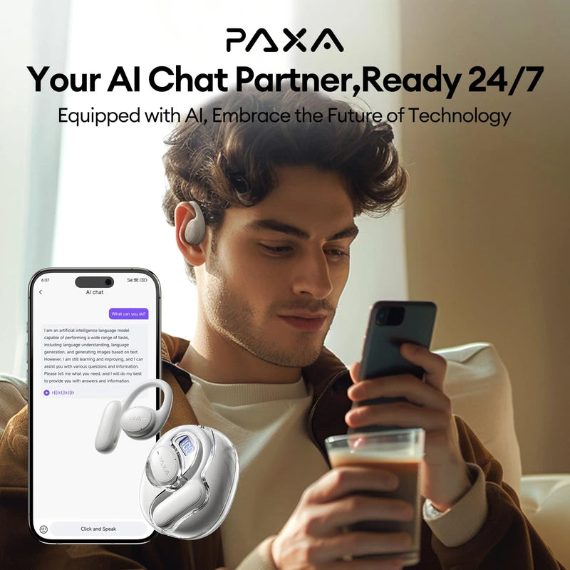 PAXA AI Translation Earbuds Real Time 3-in-1 Language Translator Earbuds 145 Languages & Accents Bluetooth 5.4 Translation Translating HD Sound Audifonos Traductores Inglés Español, OpenAir5 White