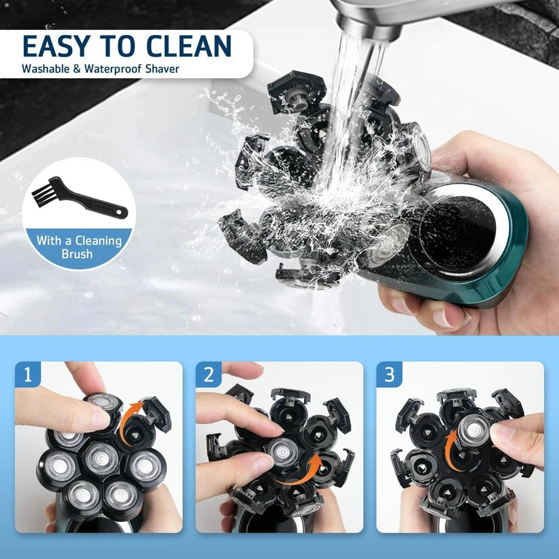 Lovcoyo Bald Razor Men, 8D Upgraded 6-in-1 Bald Razor Men, Waterproof Wet/Dry Razor Men's Electric, Wireless Rechargeable Head Razor Men (Blue)