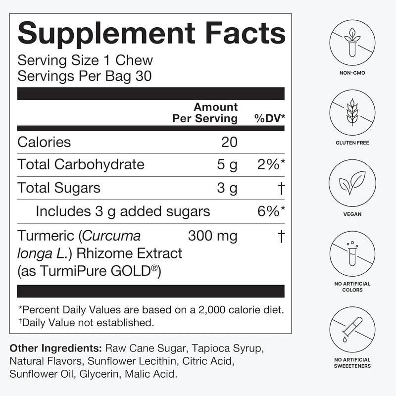 humanN Turmeric Chews – High Absorption Curcumin Complex, Clinically Studied – Orange Citrus Flavor – Joint Health Support – 30 Chews from the Makers of SuperBeets