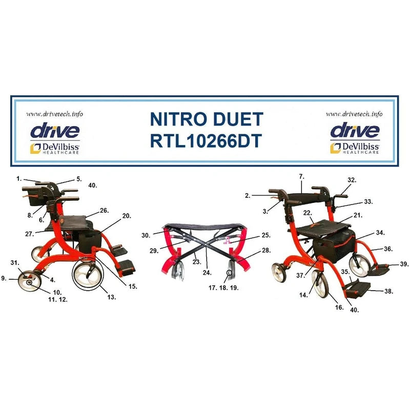 Backrest Knob (Pair) for Drive Nitro Duet Rollator and Transport Chair Combination Unit Model # RTL10266DT - Part # 10266DT-17