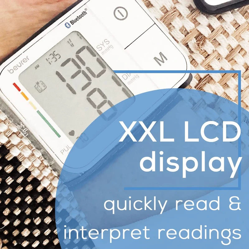 Beurer Bluetooth Smart, Wireless & Automatic Wrist Blood Pressure Monitor with Large LCD Display, Irregular Heartbeat Detection, Multi-Users, Syncs Readings to HealthCoach App, 60 Memory Spaces, BC57