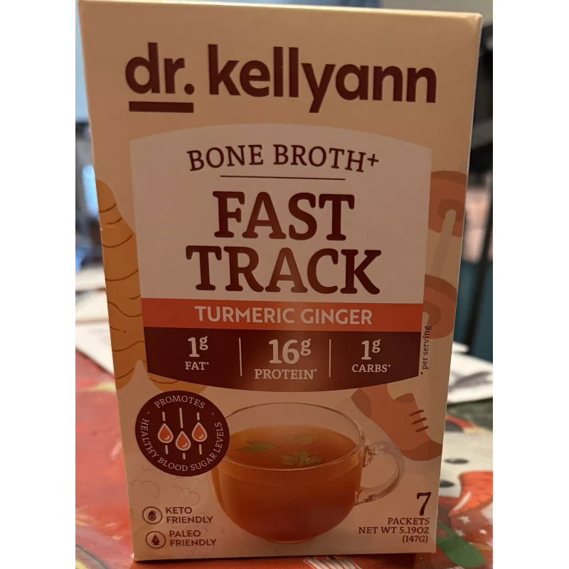 Dr. KellyAnn’s Fast Track Bone Broth 7 Packets Turmeric Ginger New