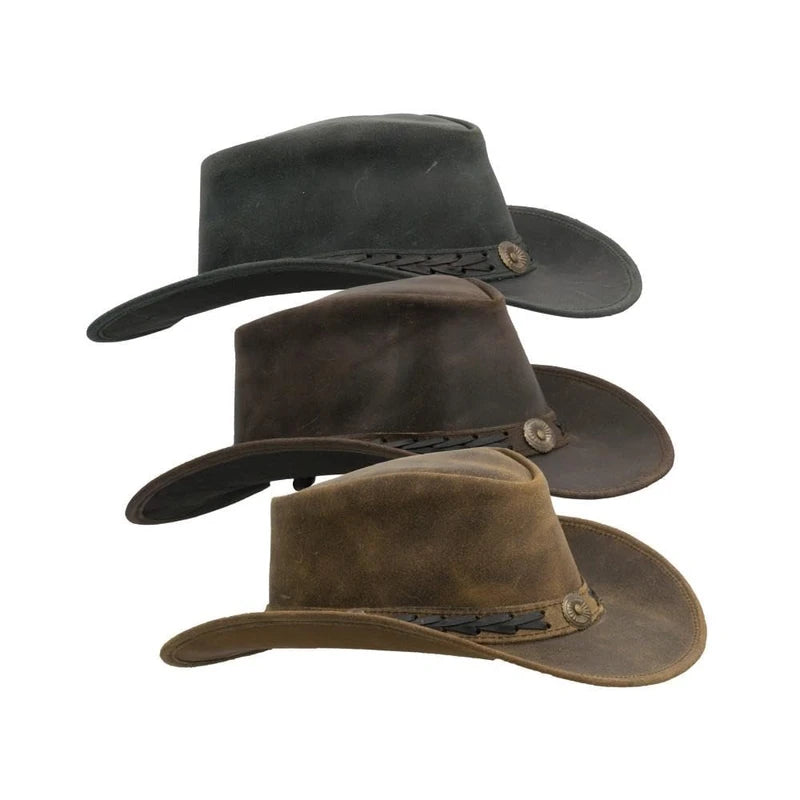 WALKER AND HAWKES - Outdoor Cowhide Leather Hat - Vintage Look, light brown