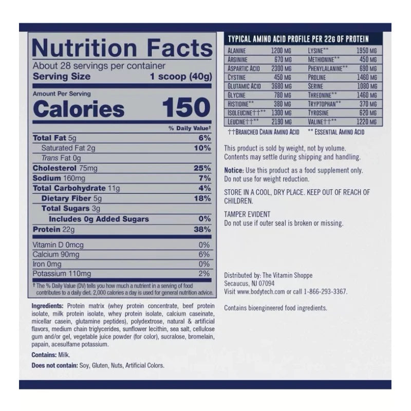 BodyTech Elite Hexatein SR Staged Release Protein Strawberry Milkshake 2.47 lbs
