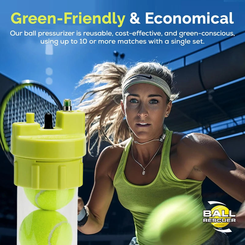 BALL RESCUER: Tennis Ball Pressurizer Premium Kit - Converts Compatible Tennis Ball Container to a 30 psi Pressurizer & Extends Ball (includes Maintenance Kit, Compatible Container & Pump)