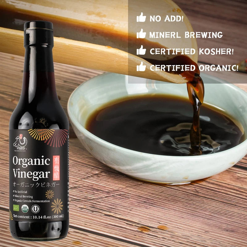 YUHO Organic Black Vinegar Organic Cereals Fermentation Chinkiang Vinegar USDA EU Organic, Less Salt, Kosher, No Artificial Add, Vegan 10.14 fl oz(300ml)