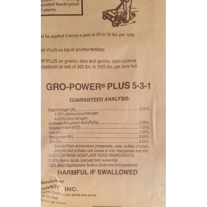Gro Power 3lb bag GRO POWER PLUS 5-3-1 fertilizer with Humic Acid and 1% Soil Penetrant