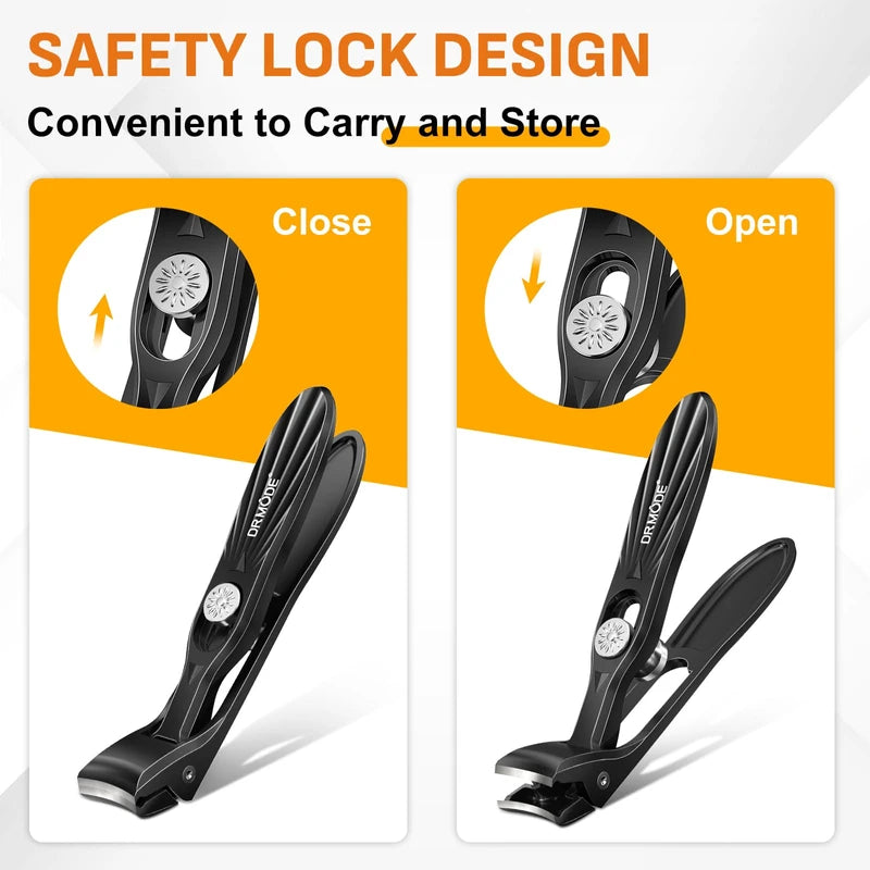Nail Clippers for Thick Nails Seniors, DRMODE Angled Head Ergonomic Toe Nail Clippers with Wide Opening, Precision Large Finger Nail Clipper with Catcher Heavy Duty Nail Cutter Trimmer for Men Women