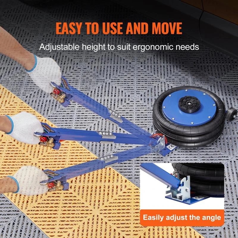VEVOR Air Jack, 5 Ton/11000 lbs Triple Bag Air Jack, Airbag Jack with Six Steel Pipes, Lift up to 18.5 inch/470 mm, 3-5 s Fast Lifting Pneumatic Jack, with Adjustable Handle for Car, Garage, Repair,vevor air jack - Model: 5 T - Blue - Adjustable Long Han