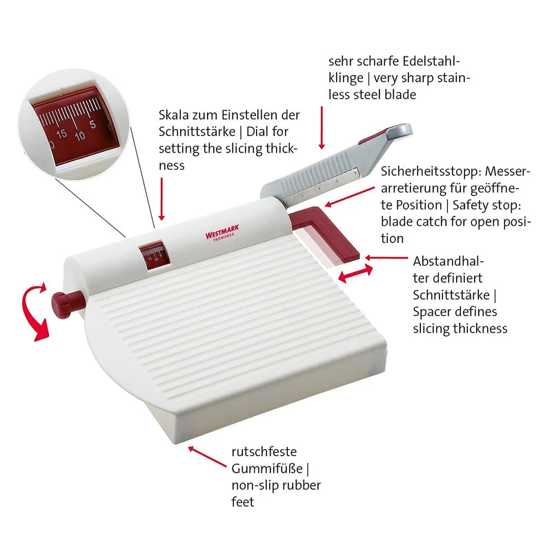 Westmark Cheese Slicer, Retro Packaging, Rustproof Stainless Steel/Aluminium/Plastic, 23 x 22.8 x 5.3 cm, Fromarex, White/Red/Silver, 7000RT60