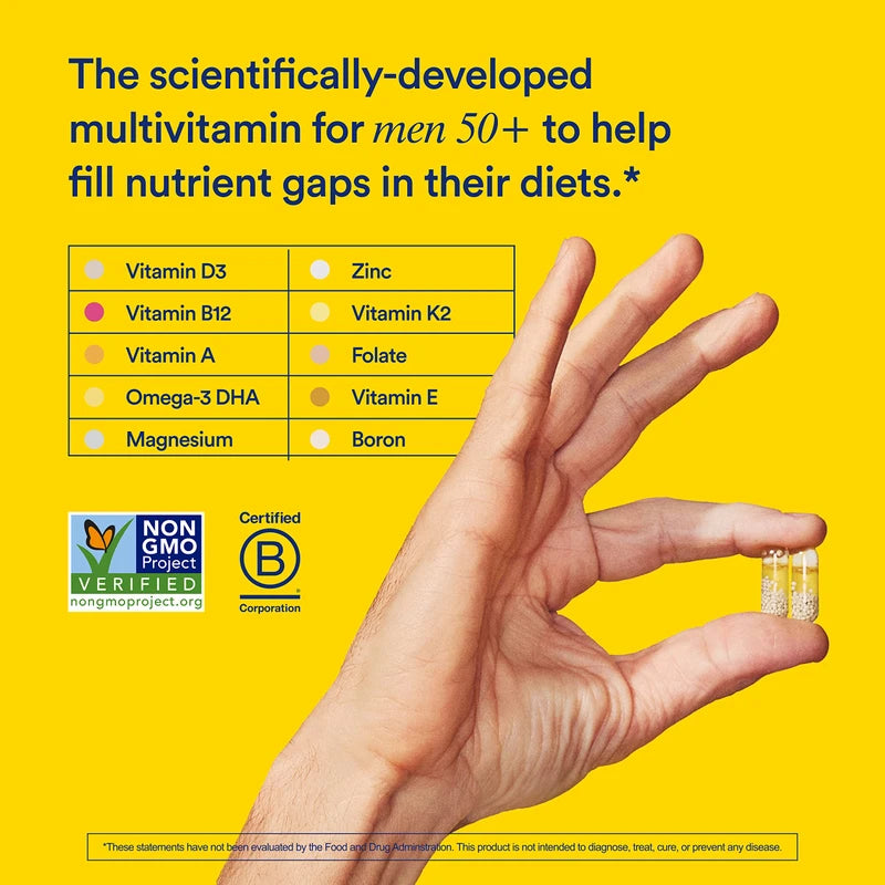 Ritual Multivitamin for Men 50 and Over with Zinc, Vitamin A and D3 for Immune Function Support*, Omega-3 DHA, B12, K2, Gluten Free, Non-GMO, Mint Essenced, 30 Day Supply, 60 Vegan Capsules