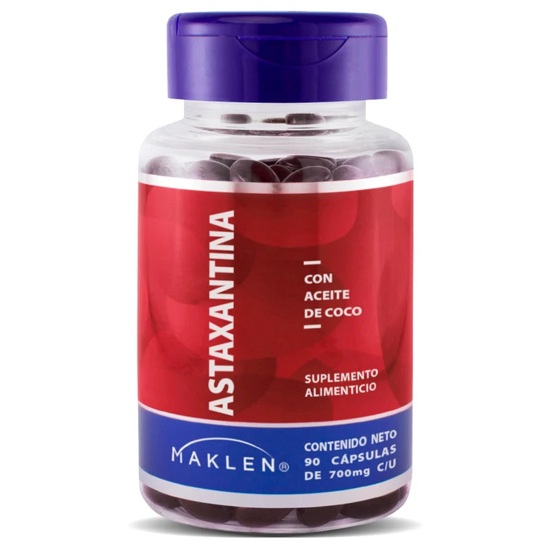 ASTAXANTINA | Astaxantina con Aceite de Coco Fraccionado MCT Oil | 90 Cápsulas Softgels de 700mg | Potente Antioxidante Carotenoide Natural Premium | Keto Friendly | Maklen