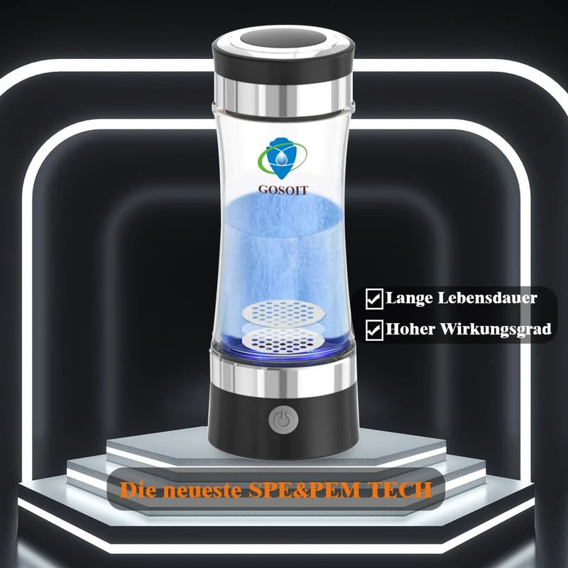 GOSOIT Glass Hydrogen Water Bottle Maker Machine Rechargeable and Portable Hydrogen Water Generator Ionizer with SPE and PEM Technology