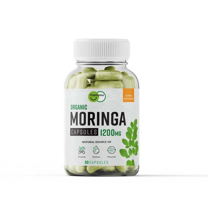 Vitahuma Organic Moringa, Nutrient-Dense Antioxidant Support With Vitamin C, A, E, Calcium, Potassium, Iron, Magnesium, Protein & Amino Acids for Hydration & Energy, Vegan, 1200 MG Per Serving, 30 Day Supply