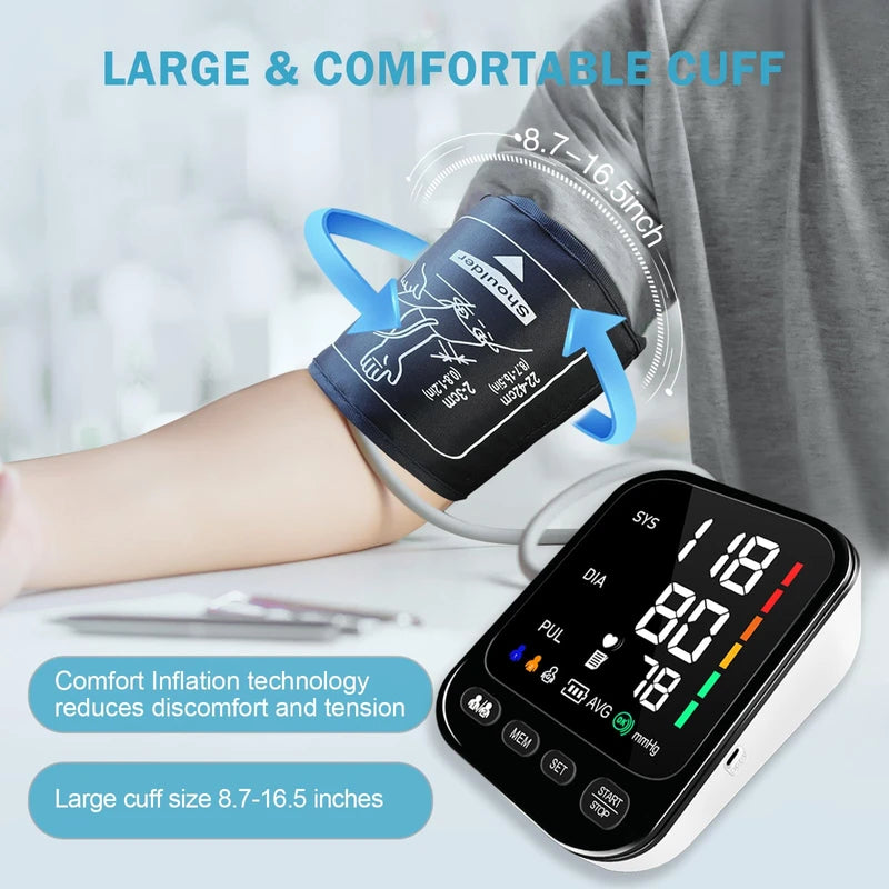 Arm Blood Pressure Monitor for Home Use, Automatic Upper Arm Blood Pressure Machine, 2x199 Memory with Large Cuff 4.5in Backlit Adjustable Large Font Screen, 8.6-16.57in/22-42cm Cuff