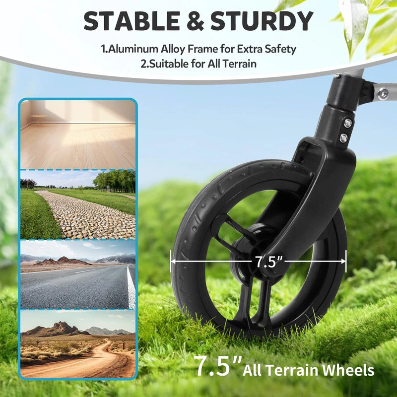 DAILYLIFE Rollator Walker for Seniors & Caregivers - Steerable Cane with 7.5" Wheels, Adjustable Height, Folding Design, Lightweight Aluminum Frame - White