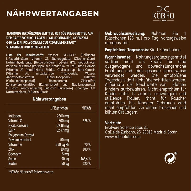 Verisol® Collagen | Collagen Joints + Skin | Hyaluronic Acid Drinking Ampoules | Pleasant Tasting Collagen Drinking Ampoules | Maximum Absorption | Gluten Free Verisol Collagen Peptides