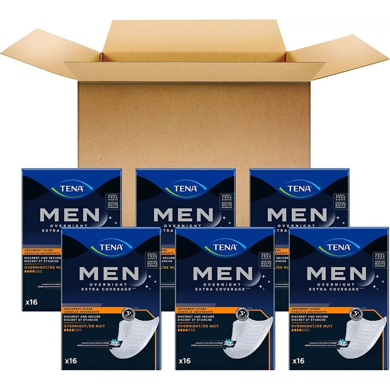 TENA Incontinence Guards for Men, Overnight Absorbency, 96 Ct (6 Packs of 16) ✅