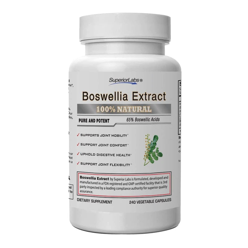Superior Labs Superior Labs Boswellia Extract - Pure Non GMO Boswellic 65% Acids. Superior Absorption Zero Synthetic Additives - Powerful Formula Joint, Knees, HIPS, Immune, 500mg SVG, 240 Veg Capsules