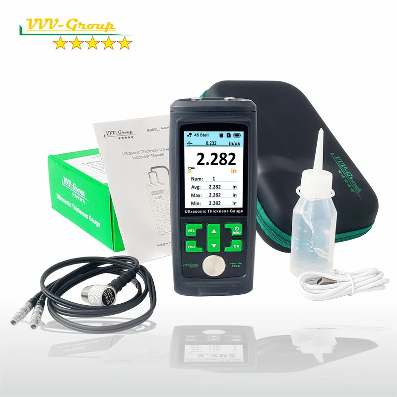 Ultrasonic Thickness Gauge Industrial-882X / Steel, Metals, Plastic, Glass, PVC, Pipes Thickness Gauge Meter – Range 0.039 to 11.811 inch (1-300mm) | Color LCD (All Material)