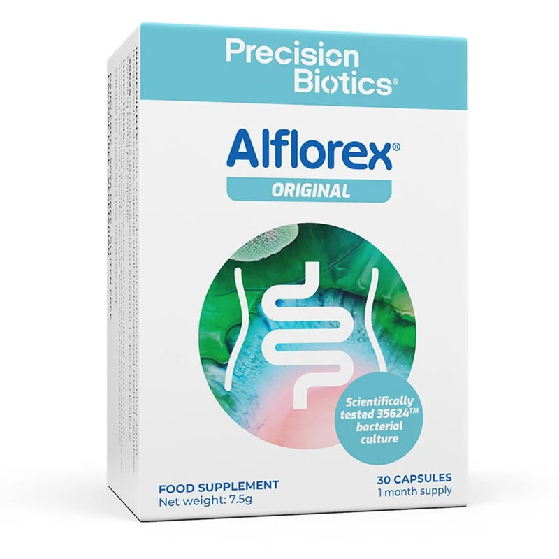 PrecisionBiotics Alflorex Original - Daily Gut Health Probiotics Supplement with Unique Bifidobacterium Longum Bacteria Strain 35624 - Bacterial Cultures - 30 Capsules