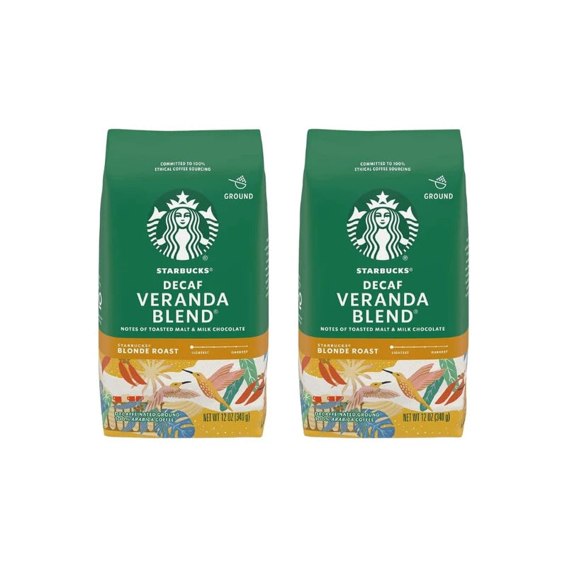 Starbucks Decaf Ground Coffee, Decaf Veranda Blend, Blonde Roast, Decaffeinated Ground Coffee, Lightly Roasted 100% Arabica Coffee, 12 Ounce (Pack of 2)