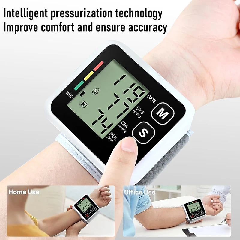 Blood Pressure Monitor, Wrist Blood Pressure Monitor, Heart Rate Hypertension Monitor, with Memory Function, Precise Blood Pressure and Pulse Measurement, Portable and Easy to Use