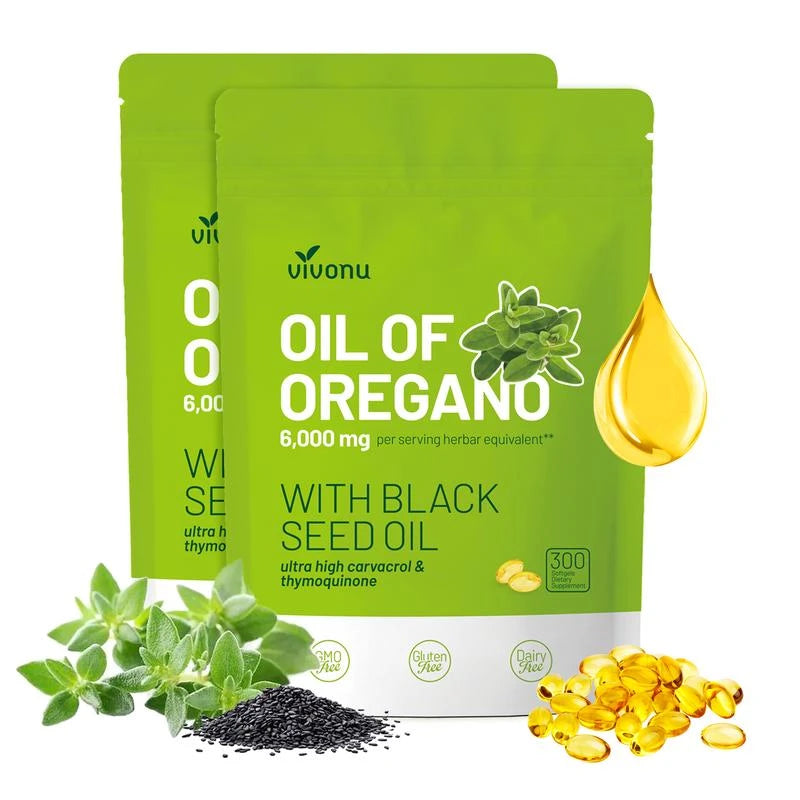 VivoNu Oil of Oregano with Black Seed Oil 300 Capsules | Natural Antioxidants | Nutritional Support | Highly Effective Botanicals Dietary Healthcare Supplement - Specification: Pack of 1