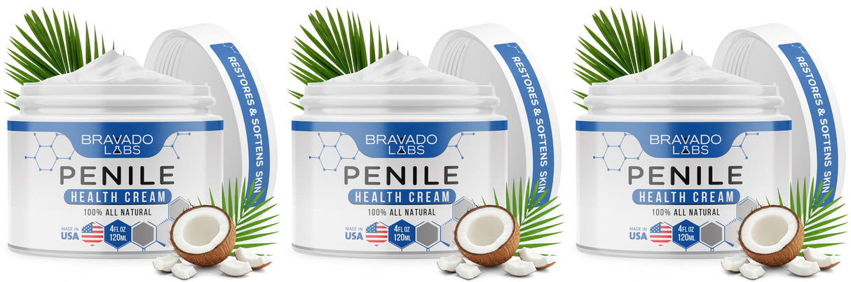 3 Pack Bravado Labs Premium Penile Health Creme - 100% Natural Cream Lotion for Men's Intimate Health - Redness, Dryness, Anti-Chafing Relief Moisturizer - 4 oz