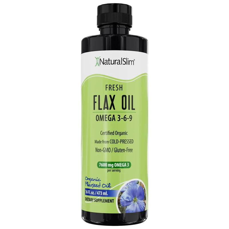NaturalSlim NaturalSlim Flax Oil - Flaxseed Oil Liquid Supplement with Omega 3 6 9 - Cold-Pressed Certified Organic Flax Seed Oil for Hair, Skin, Nails, Healthy Cells & Vegetable Oil for Cooking - 16 fl. Oz.