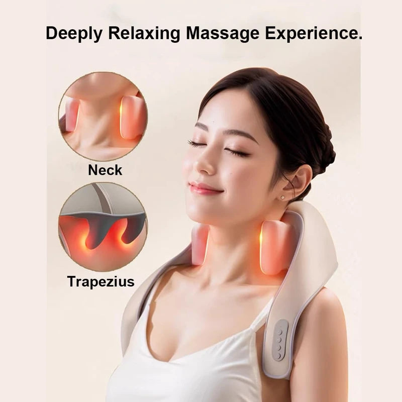 Nvmti 4 Hands Neck and Shoulder Massager, 2025 New Four Hands Neck Massager, Neck and Shoulder Massager with Heat, Wireless Shiatsu Massager, 4hands Neck & Shoulder Massager (Beige)