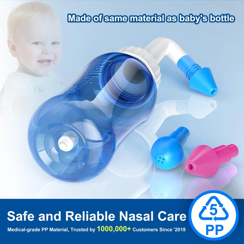 MAOEVER MAOEVER Neti Pot Sinus Rinse Bottle Nose Wash Cleaner Pressure Rinse Nasal Irrigation for Adult & Kid BPA Free 300 ML with 30 Nasal Wash Salt Packets and Sticker Thermometer(Blue)