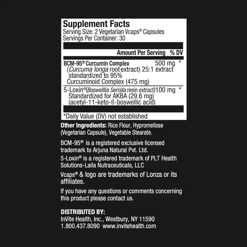 Invite Health Bio-Curcumin and 5-Loxin - Supports Joint, Brain and Intestinal Health - Highly Absorbable Combination of Curcumin and Boswellia Serrata - 60 Vegetarian Capsules (2-Pack)