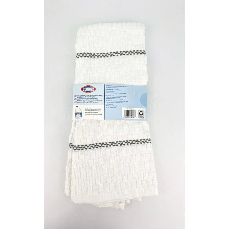 Clorox Kitchen Towels 16" x 28 Gray Stripe Bleach Safe 50 Washes Lot Of 2 Cotton