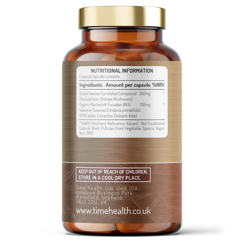 Active Hexose Correlated Compound with Premium Maritech® Fucoidan - Immune Support & Gut Health - No Additives - UK Made - GMP Standards - Pullulan (90 Capsule Bottle)
