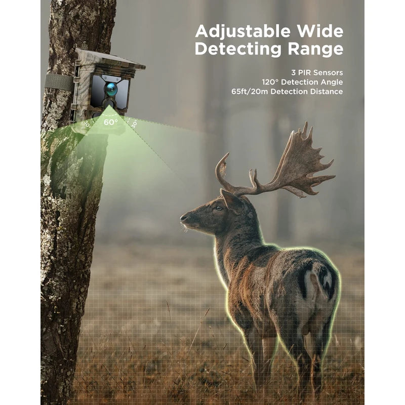 CEYOMUR 4K 30fps Solar Trail Camera, 46MP WiFi Trail Camera with Night Vision 0.1s Trigger Motion Activated, Game Camera with 120° Detection IP66 Waterproof for Wildlife Scouting with 32GB SD Card