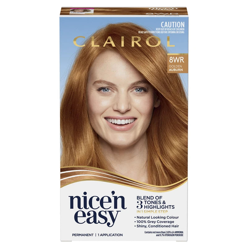 Clairol Nice 'N Easy Permanent Hair Colour 8WR Natural Golden Auburn, 100% Grey Coverage, Natural Looking Hair Colour