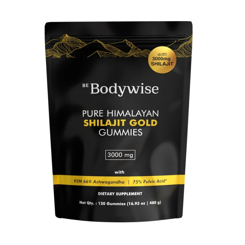 Be Bodywise Pure Himalayan Shilajit Gummies Gold I Lab Tested I No Added Sugar I Ashwagandha, Gokshura| Fulvic Acid & 85+ Trace Minerals I for Men, Women I Non-GMO I 100% Natural & Organic I 60 Gummy