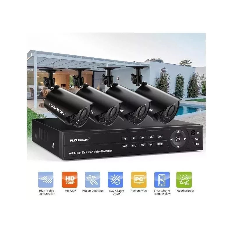 Floureon Security Camera NTSC System 4 AHD Cameras, 1080P, 8CH DVR