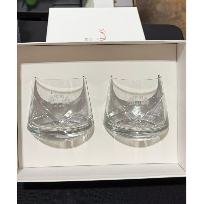 Macallan Single Malt Scotch Whisky Tumbler Heavy Glass Chevron Design Gift Set