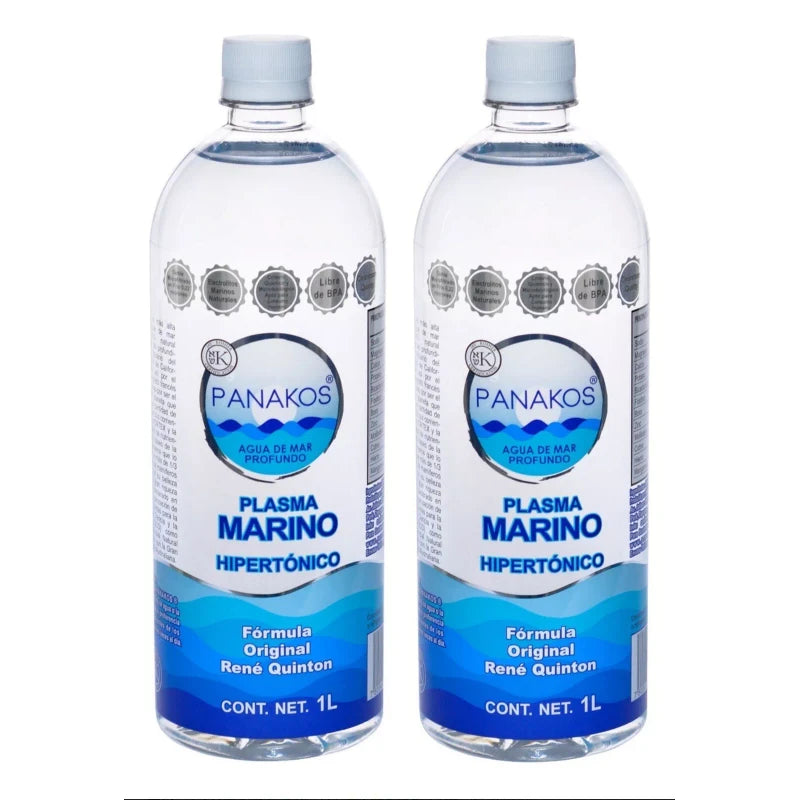 Panakos Lot Of 2 Bottles of 1 Lt. SEA WATER Agua De Mar Pure Marine Tot=2 Lt