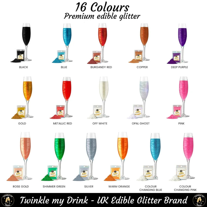 Twinkle my Drink® Colour Changing Edible Glitter | Fun Gender Reveal Edible Glitter for Drinks | Baby Shower Party | 5g Packet 25 Servings (Blue)